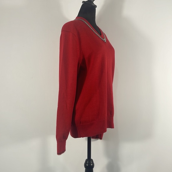 Banana Republic Medium V neck pull over sweater, Red, White & Black stripe - Picture 6 of 9
